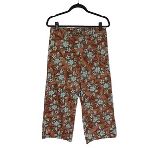OJAI Brown Light Blue Hawaiian Tropical Floral Print Lace Up Velcro Pants 8 M